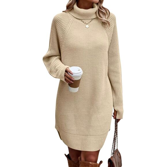 Lillusory Dresses & Skirts - Lillusory Apricot Beige Tan Oversized Turtleneck Sweater Dress Small